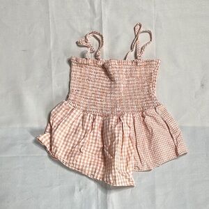 HONEY BELLE Orange and white Gingham Smocked Top